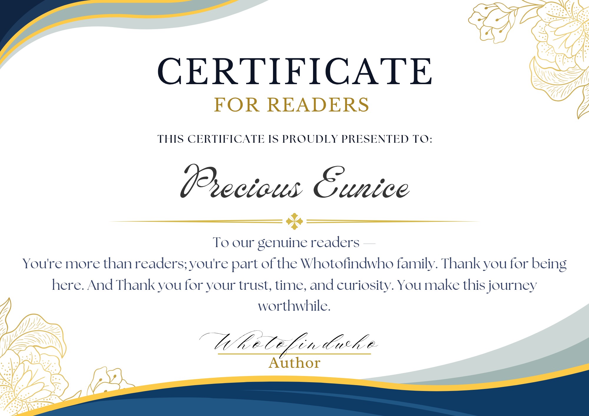 Whotofindwho - ‼️ CERTIFICATE FOR READERS ‼️ Thank you... | Facebook