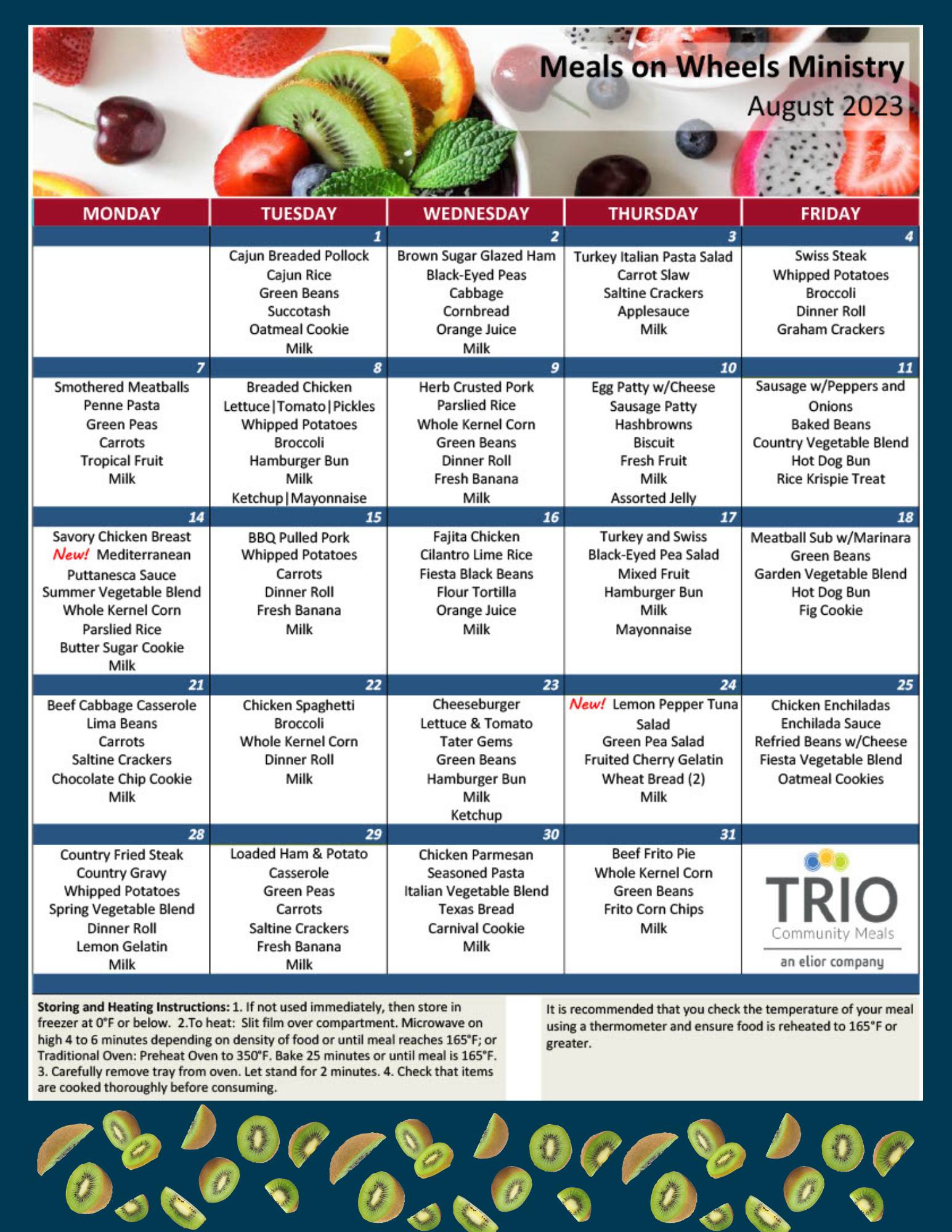 Our August menu is here!... - Meals On Wheels Ministry, Inc. | Facebook