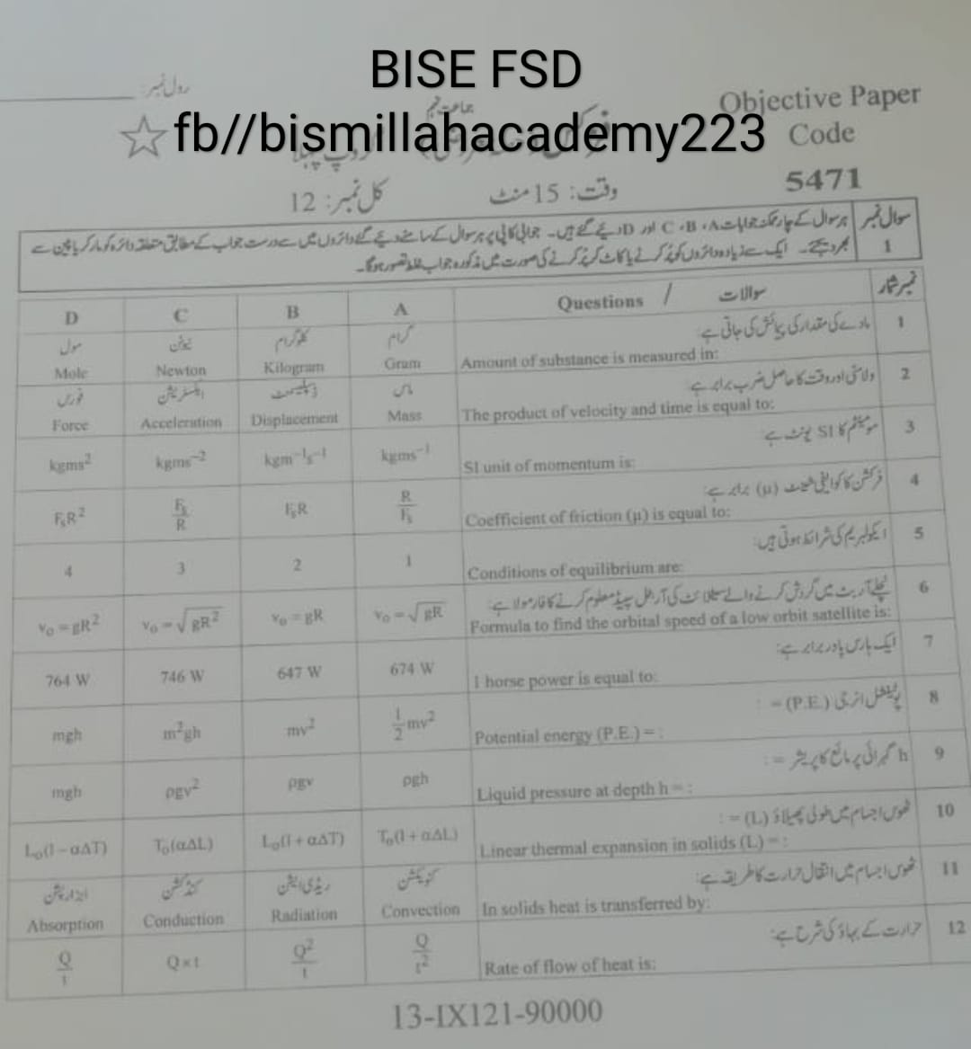 #Bise_Fsd_physics paper... - Bismillah Educational Complex