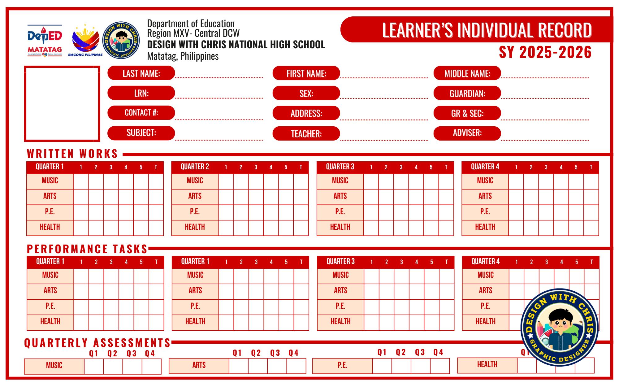 MAPEH Class Card. Available in 10... - Design with Chris | Facebook
