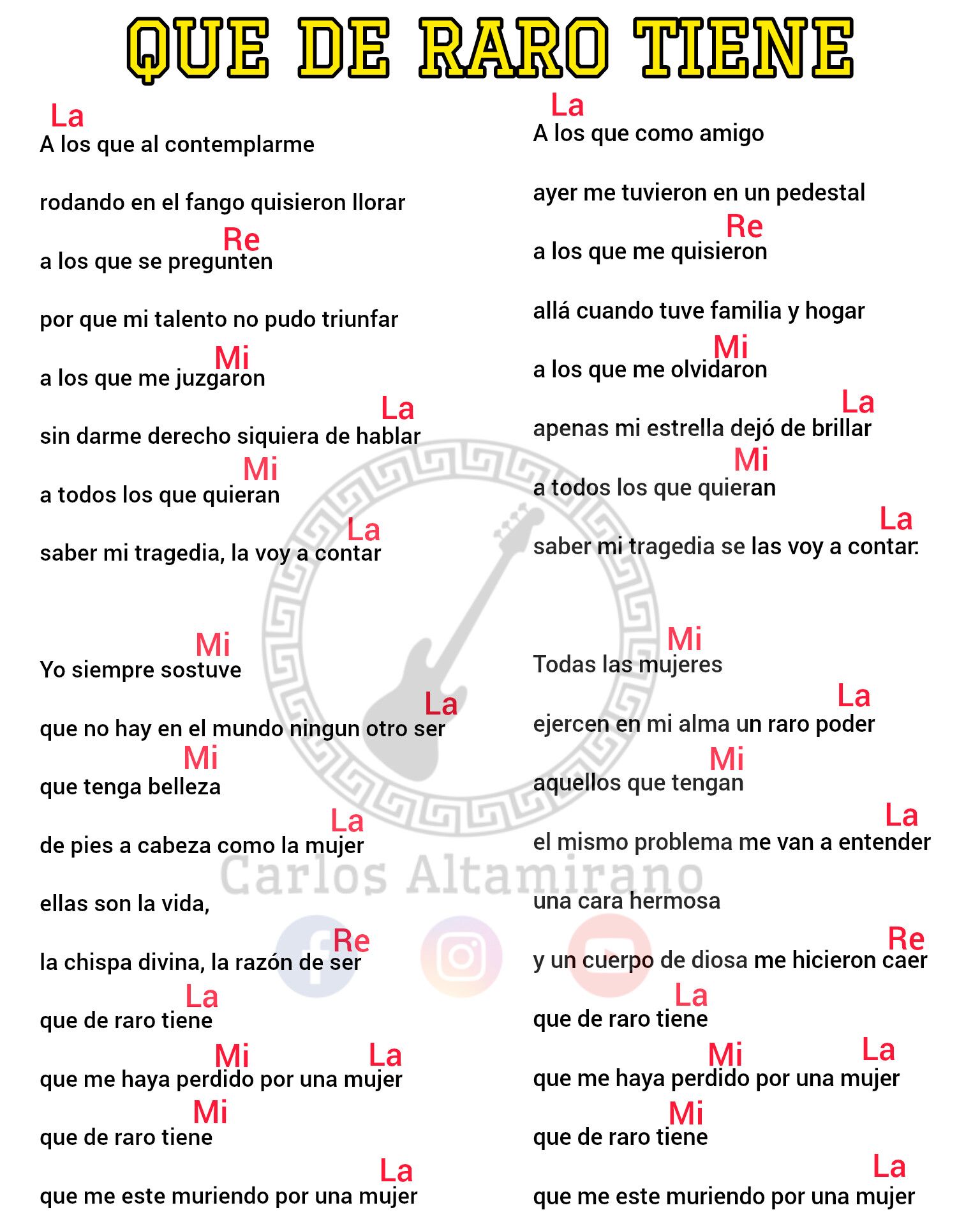 Carlos - Que de raro tiene - Letra y acordes | Facebook