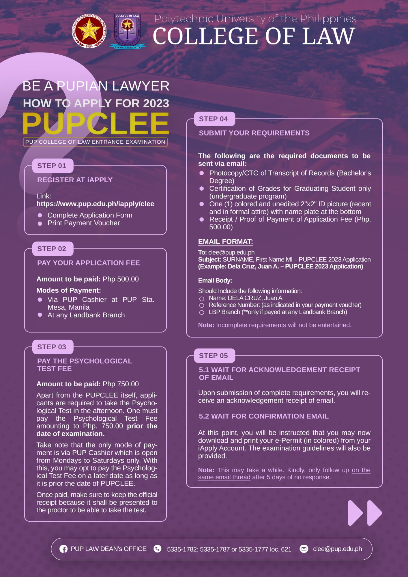 ONLINE APPLICATION FOR PUPCLEE... - PUP Law Dean's Office