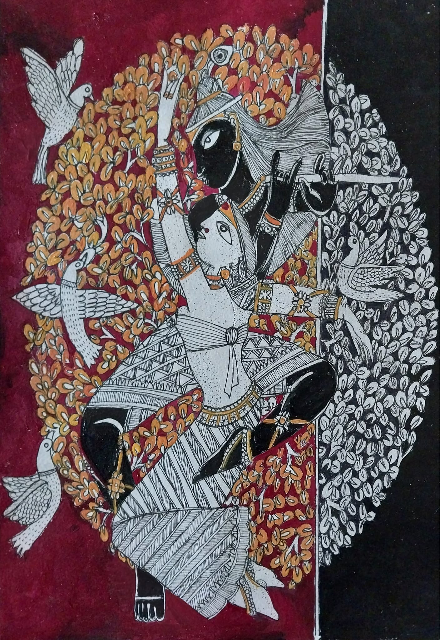 Handmade Madhubani painting with acrylic on A3 paper
