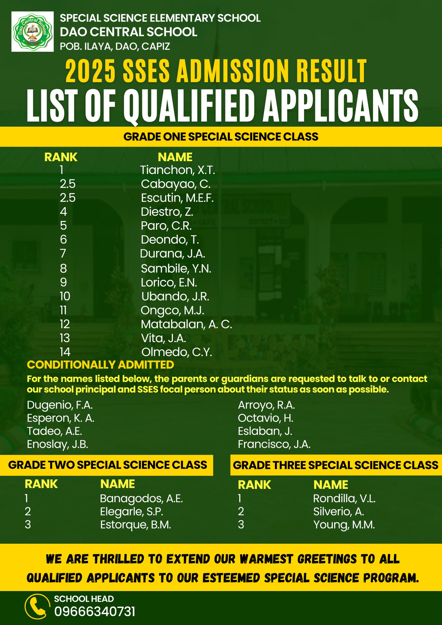 Dao - 📢 ANNOUNCEMENT: Qualified Applicants for Dao Central School SSES ...
