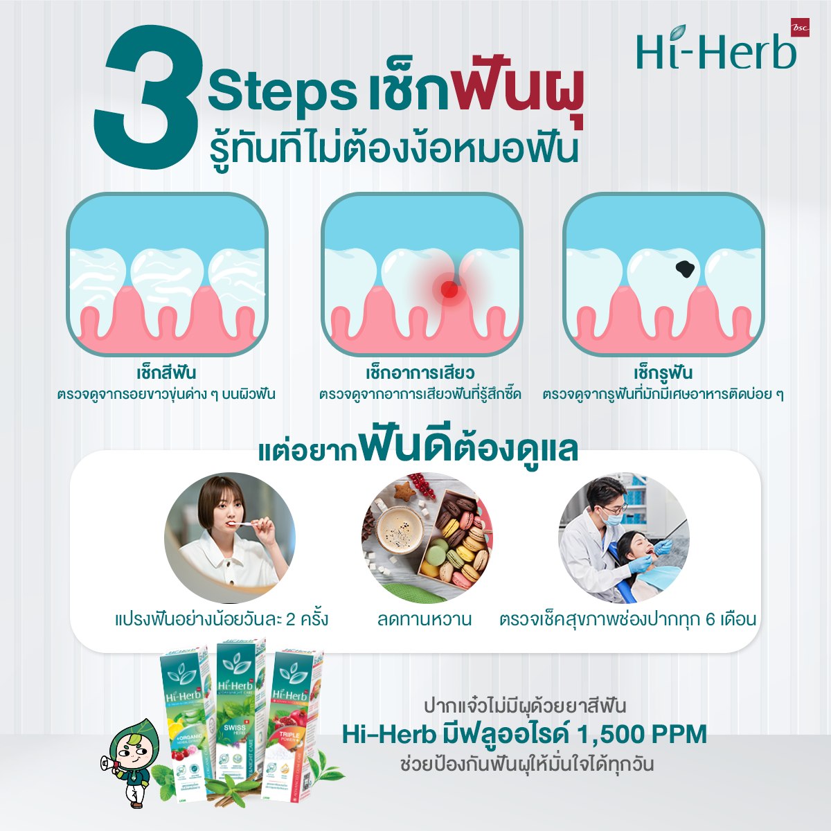 Hi-Herb - 3 Steps เช็กฟันผุด้วยตัวเอง... | Facebook