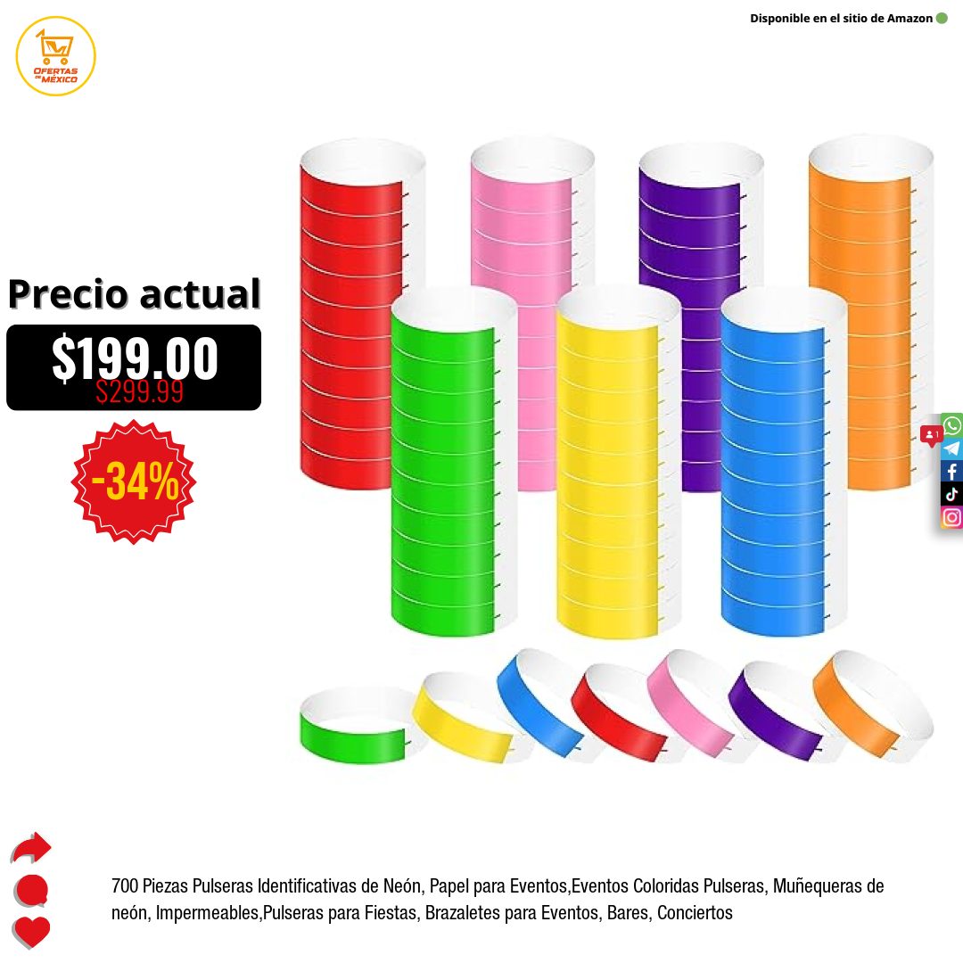 1400 Pack Neon Paper Bracelets For Events – 7 Waterproof Colors, Adhesive, 9.84 X 0.75 Inch 3 thumbnail image