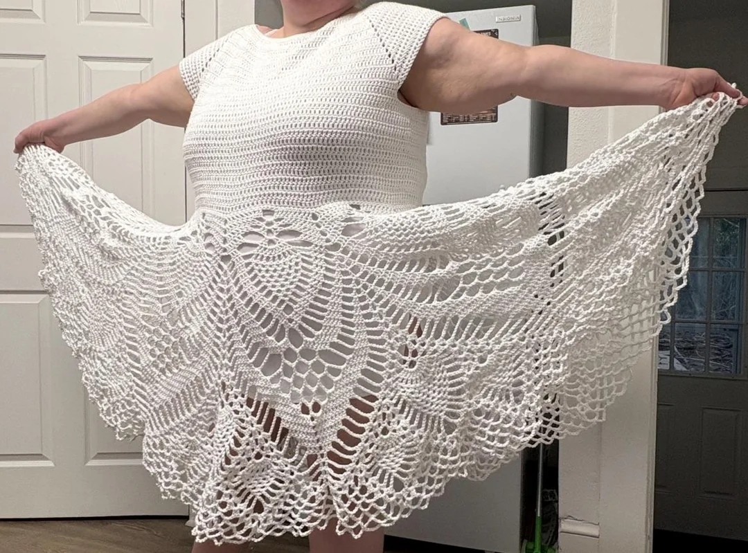 Crocheted wedding dress with pineapple lace