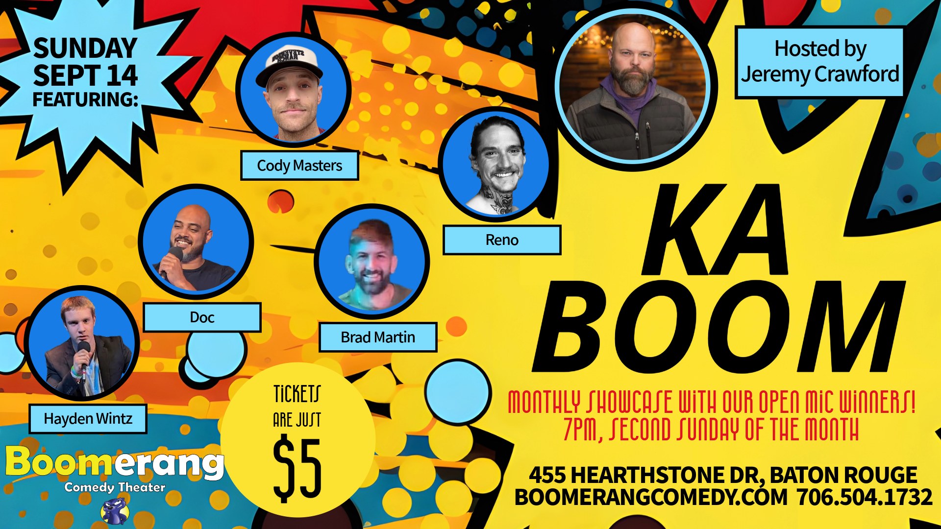STAND UP COMEDY - KABOOM! Host Jeremy Crawford w/Hayden Wintz, Doc ...