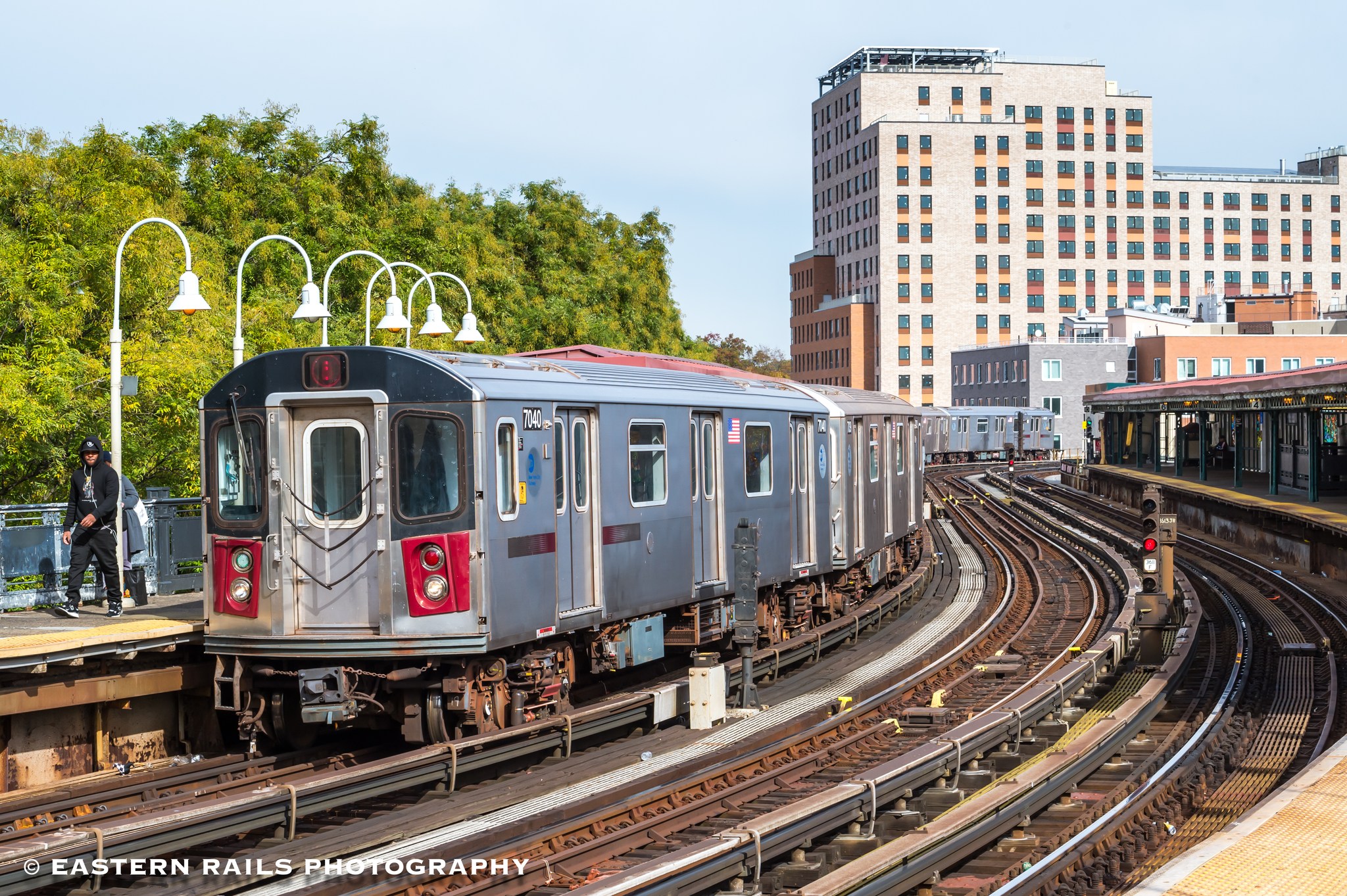 Eastern - A Brooklyn bound 5 train of Bombardier R142 cars are swinging ...