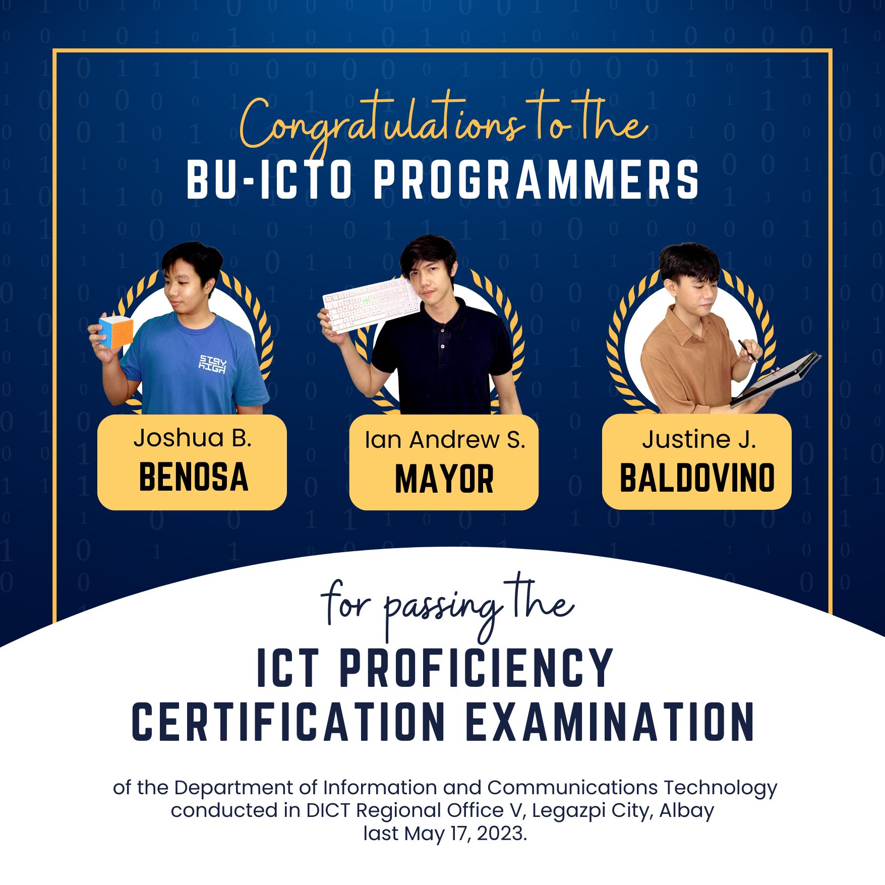 Congratulations to the 𝐁𝐔-𝐈𝐂𝐓𝐎 𝐏𝐫𝐨𝐠𝐫𝐚𝐦𝐦𝐞𝐫𝐬 who passed the 𝑰𝑪𝑻 ...
