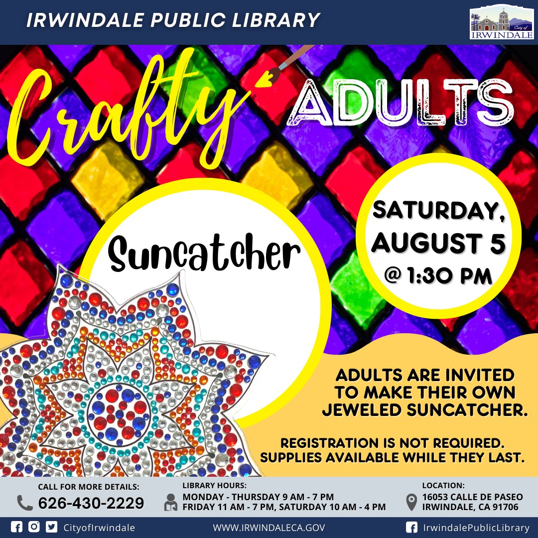 City - 𝐂𝐑𝐀𝐅𝐓𝐘 𝐀𝐃𝐔𝐋𝐓𝐒💎 Irwindale Public Library invites adults to make ...
