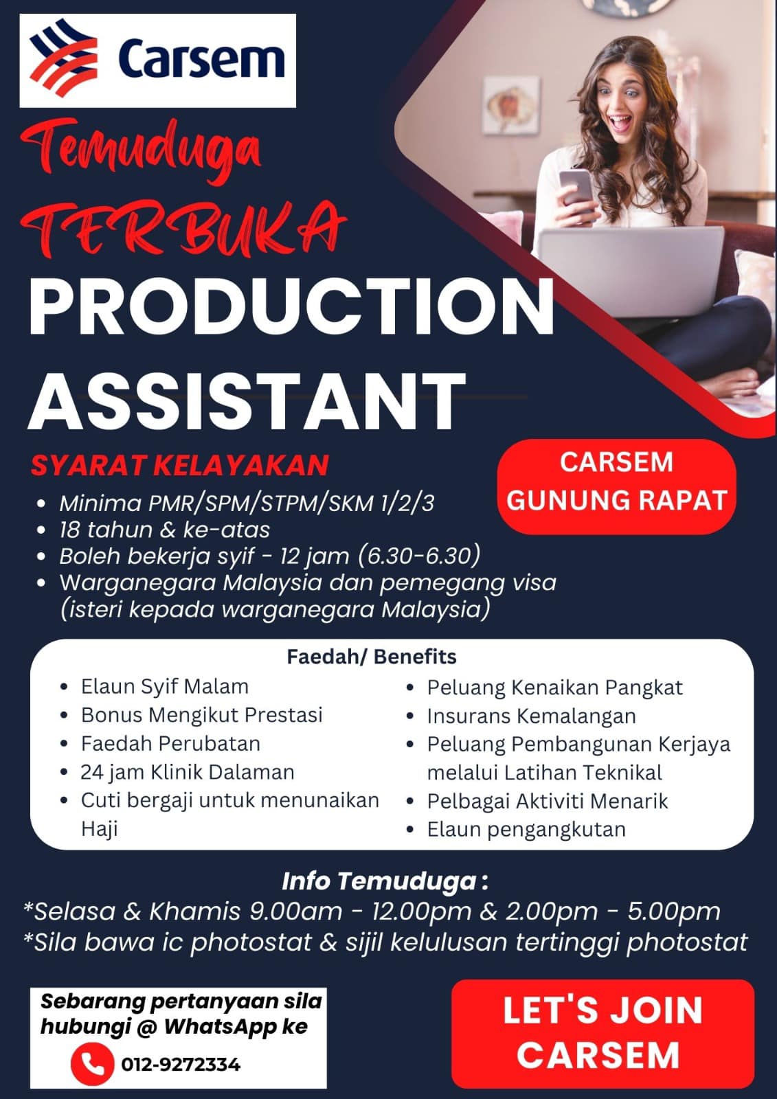 Carsem Malaysia - Temuduga terbuka production... | Facebook