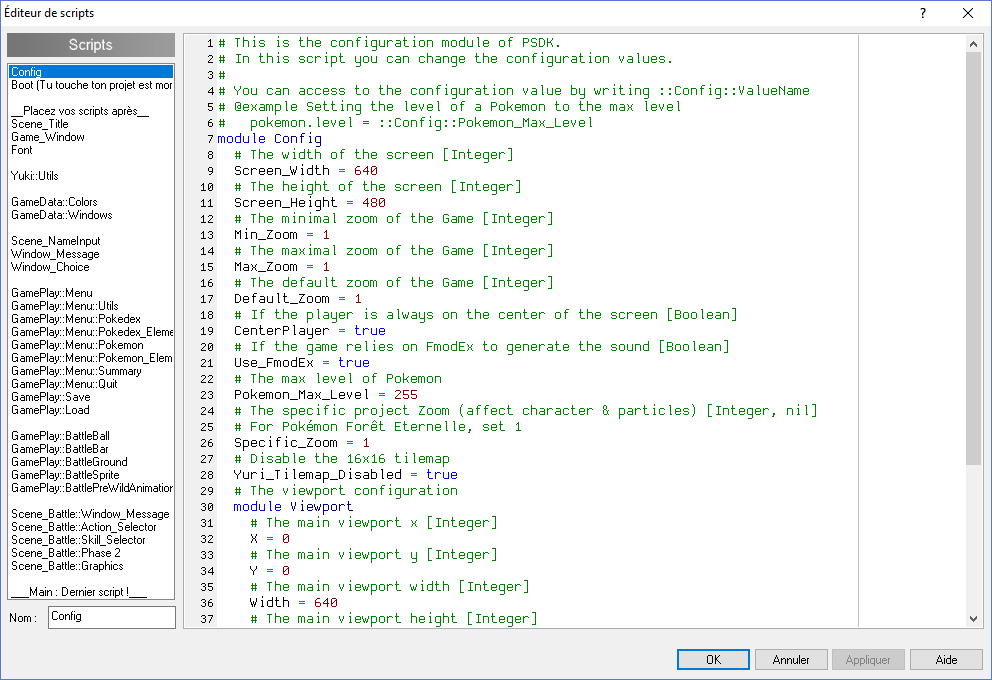 Pokémon SDK - Voici le screen de l'éditeur de scripts d'un...