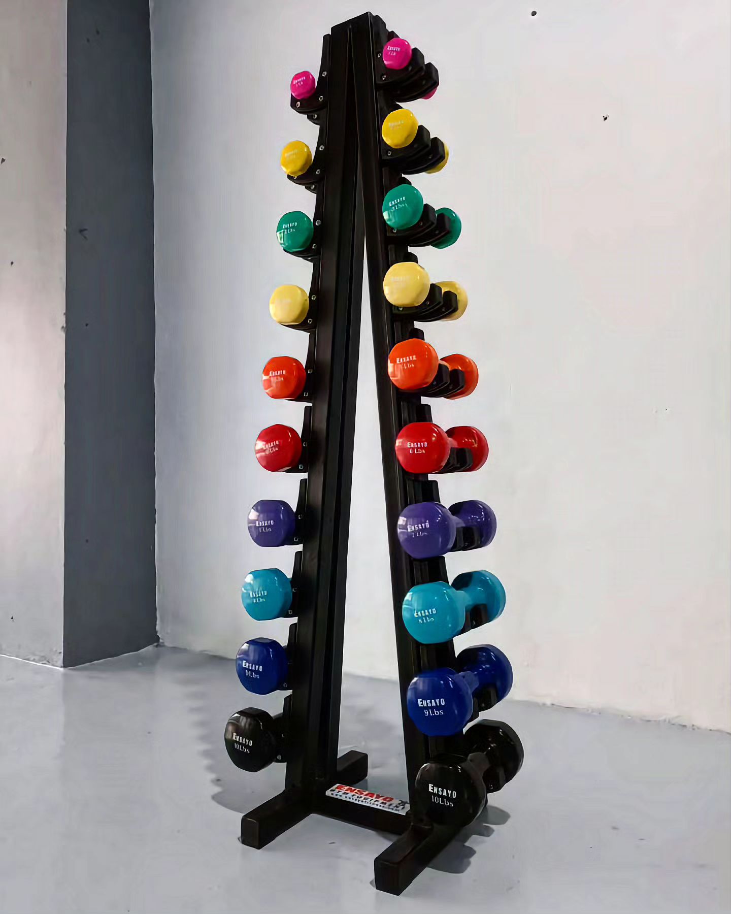 Ensayo - Ensayo color coded 1 to 10 Lbs Vinyl Dumbbells with pyramid ...