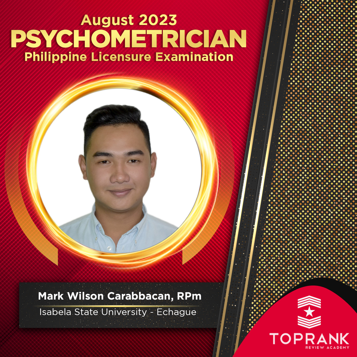 TopRank - Congratulations to Mark Wilson Carabbacan, RPm from, Isabela ...