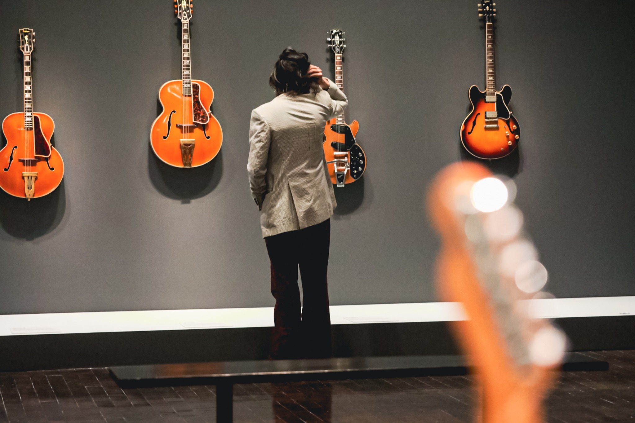 Mosaic art exhibition made from repurposed violins
