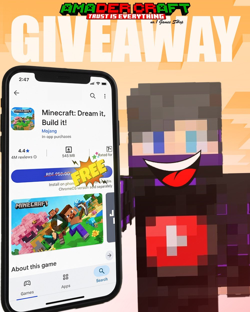 Amader Craft - 😱 বিনামূল্যে Minecraft Pocket Edition জেতার... | Facebook
