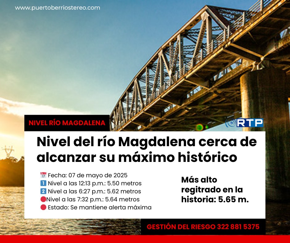 Puerto - 🚨 Alerta roja máxima 🚨 El nivel del río Magdalena se encuentra ...