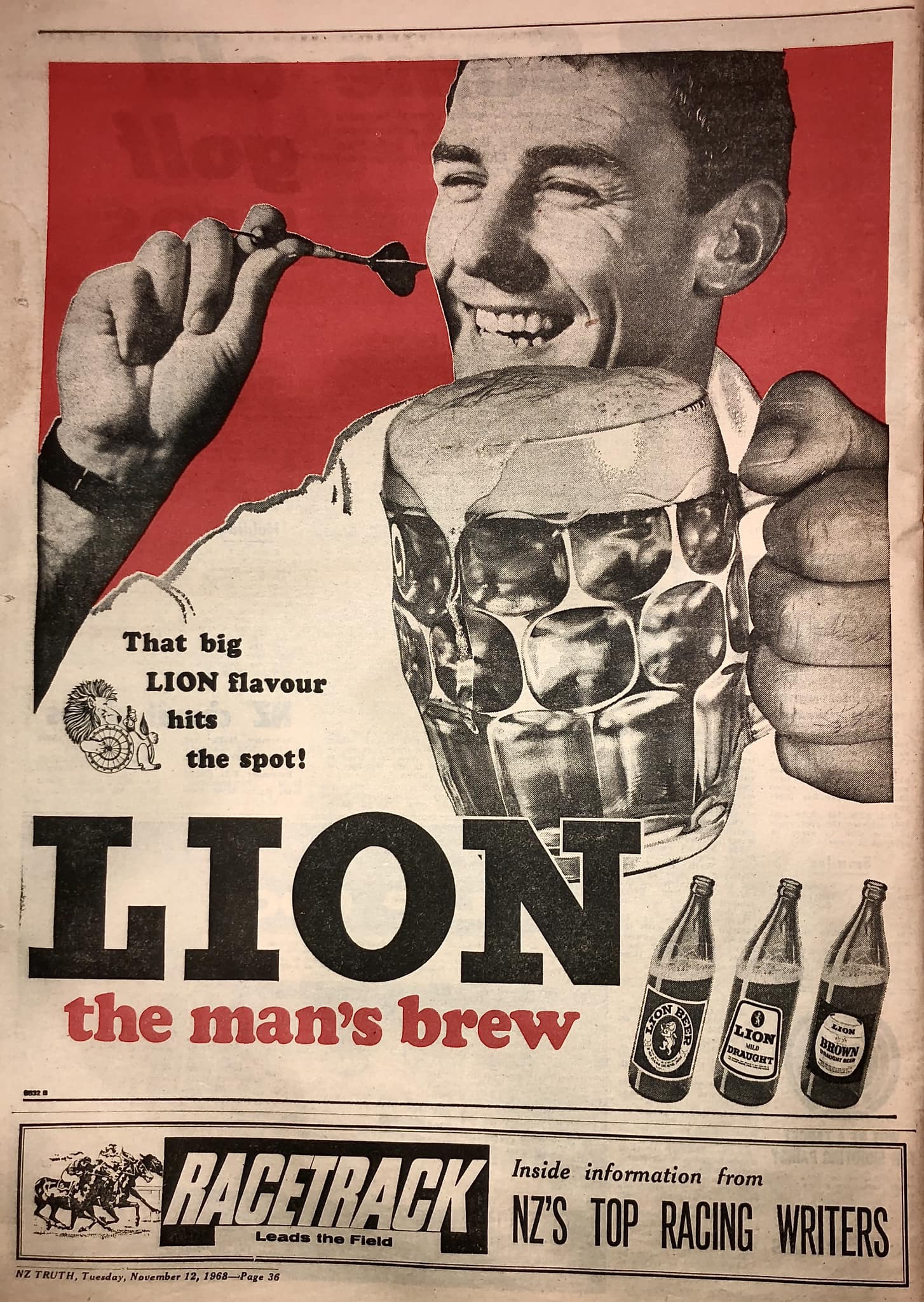 What does a Lion Coffee building advertisement look like?