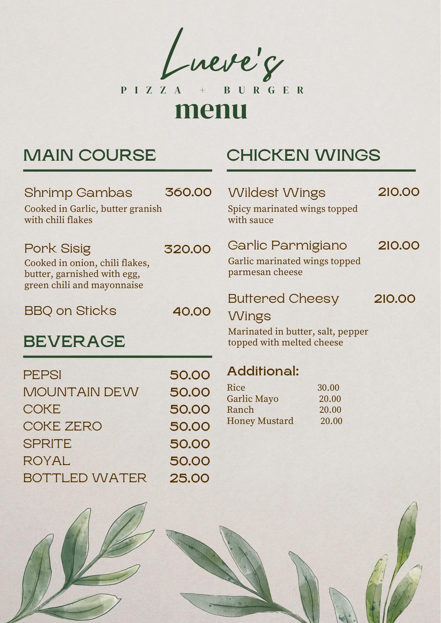 Lueve's Place Pizza+Burger | Rosales