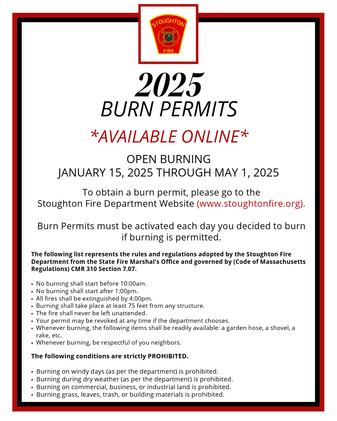 Stoughton Fire Rescue - 2025 open burning permits are now available ...