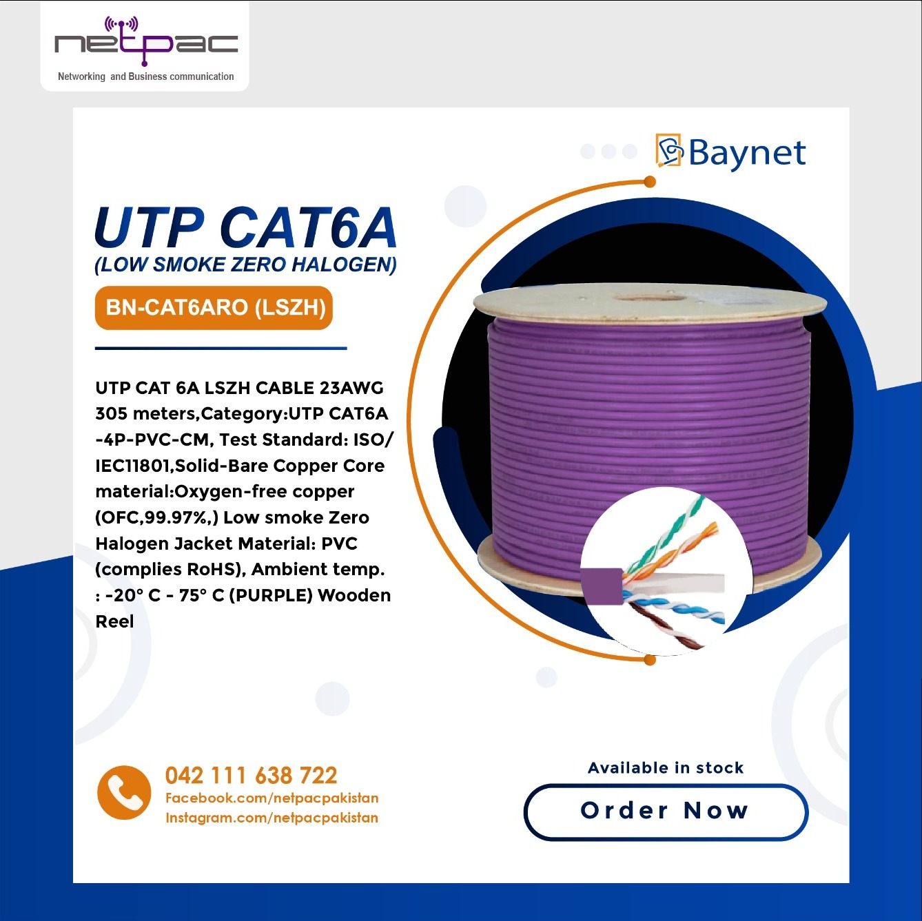 Netpac - Baynet UTP CAT6A (LSZH) CABLE Model: BN-CAT6ARO... | Facebook