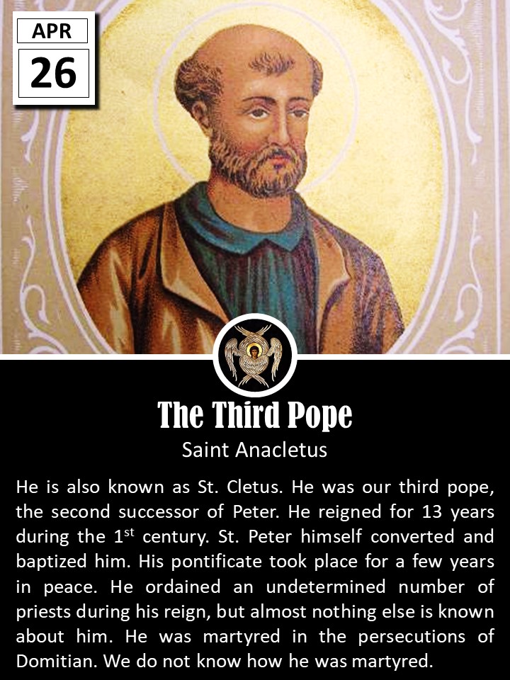 HagiograFaith - APRIL 26: THE THIRD POPE Saint Anacletus... | Facebook