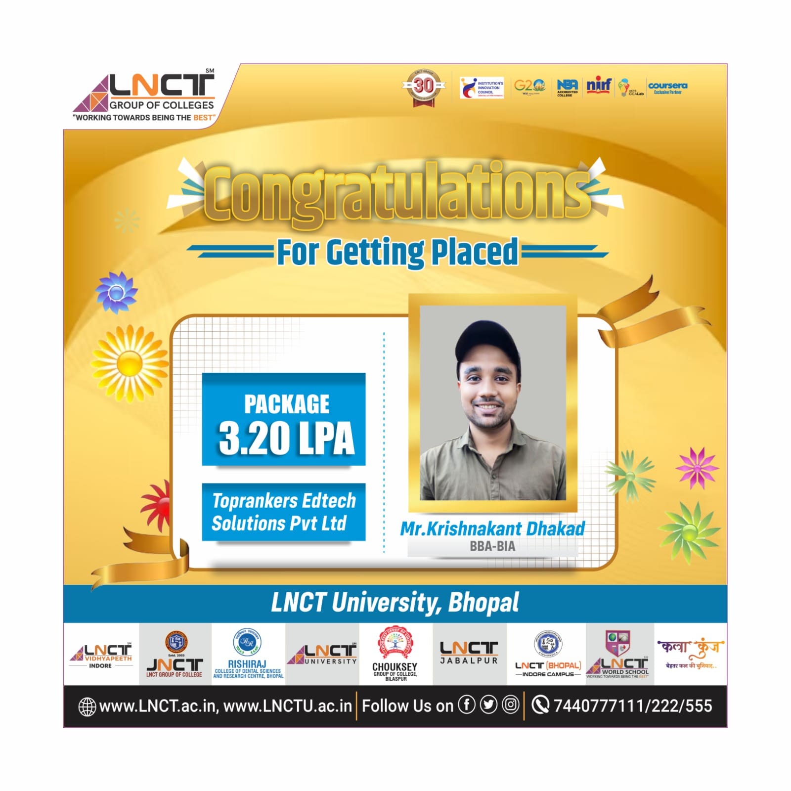 LNCT MBA 23-24 - Congratulations 👏🎉 Mr. krishnakant Dhakad...