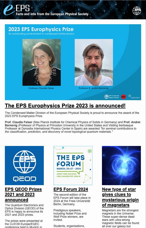 ️The August issue of e-EPS is... - European Physical Society