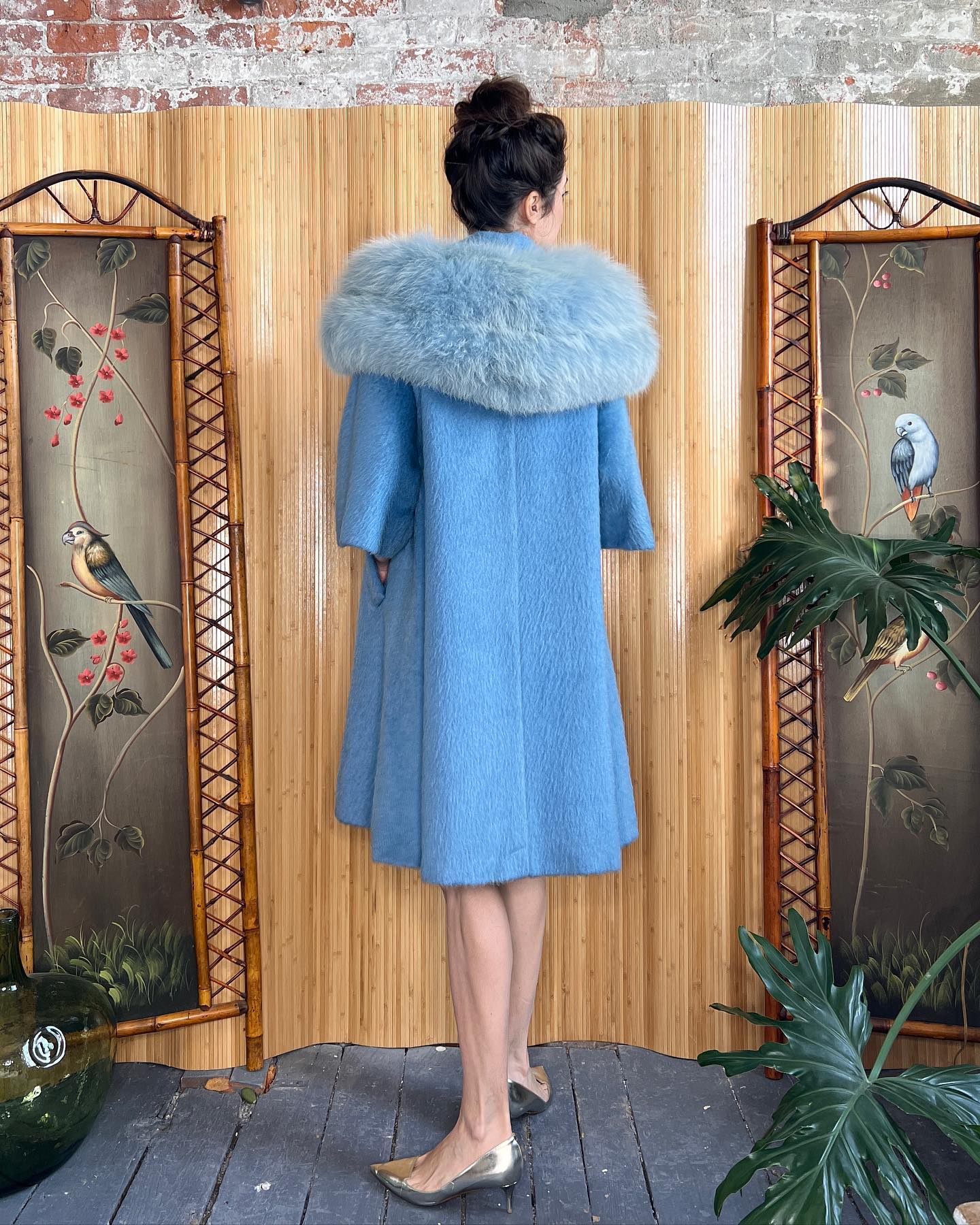 Vintage 1960s Lilli Ann pink mohair coat with fox fur collar