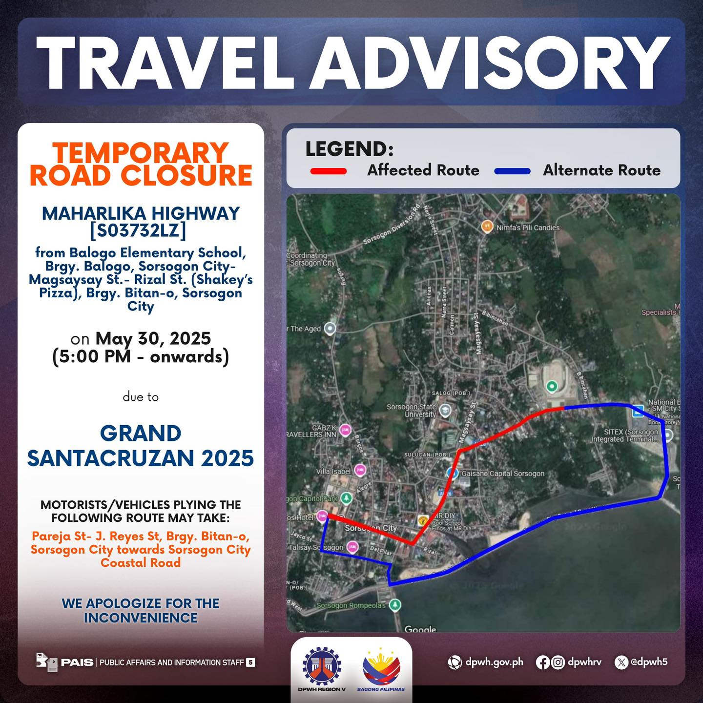 ‼️𝗧𝗥𝗔𝗩𝗘𝗟 𝗔𝗗𝗩𝗜𝗦𝗢𝗥𝗬‼️ 𝗥𝗢𝗔𝗗 𝗖𝗟𝗢𝗦𝗨𝗥𝗘... - DPWH Region V-Bicol | Facebook