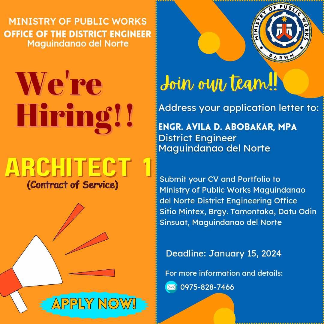 ‼️WE ARE HIRING‼️ The Ministry of Public Works Maguindanao del Norte ...