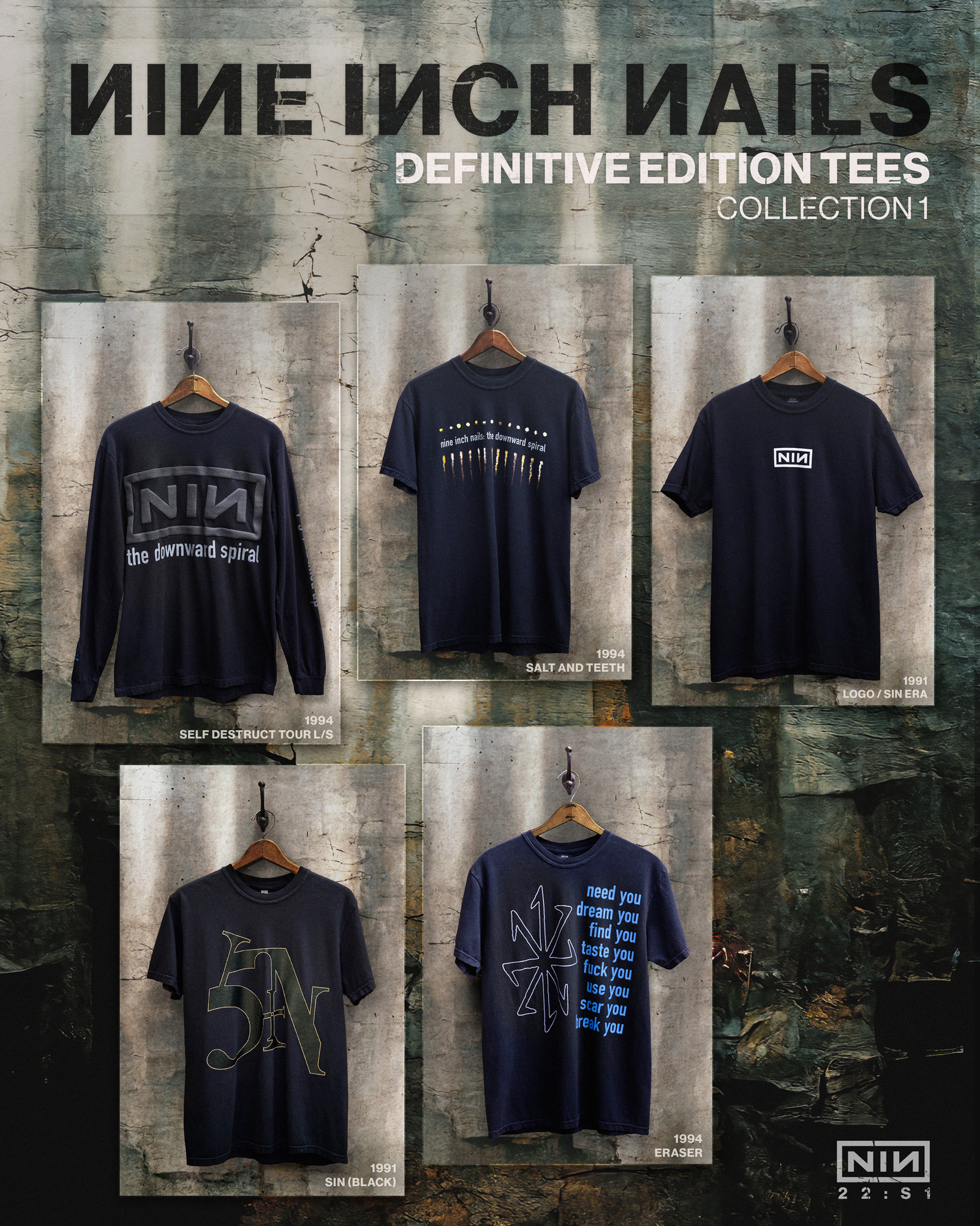 The first collection of Nine Inch Nails Definitive Edition Tees. A 