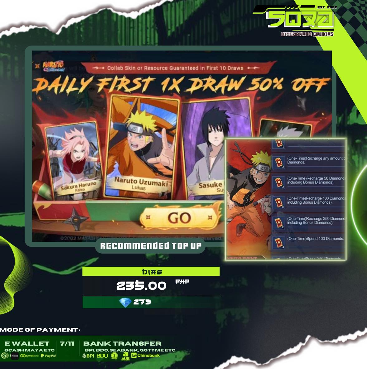 NARUTO X MLBB 2.0 Event Date: March 27 Recommended Top Up 459