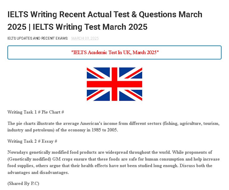IELTS - IELTS Exam Academic Writing Test, March 2025, United Kingdom ...