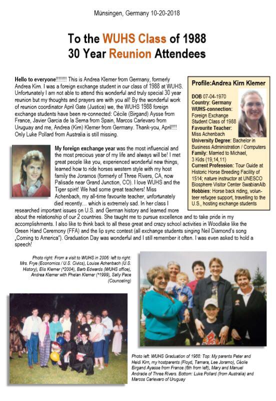 Woodlake High School Class of 1988 30 Year Class Reunion