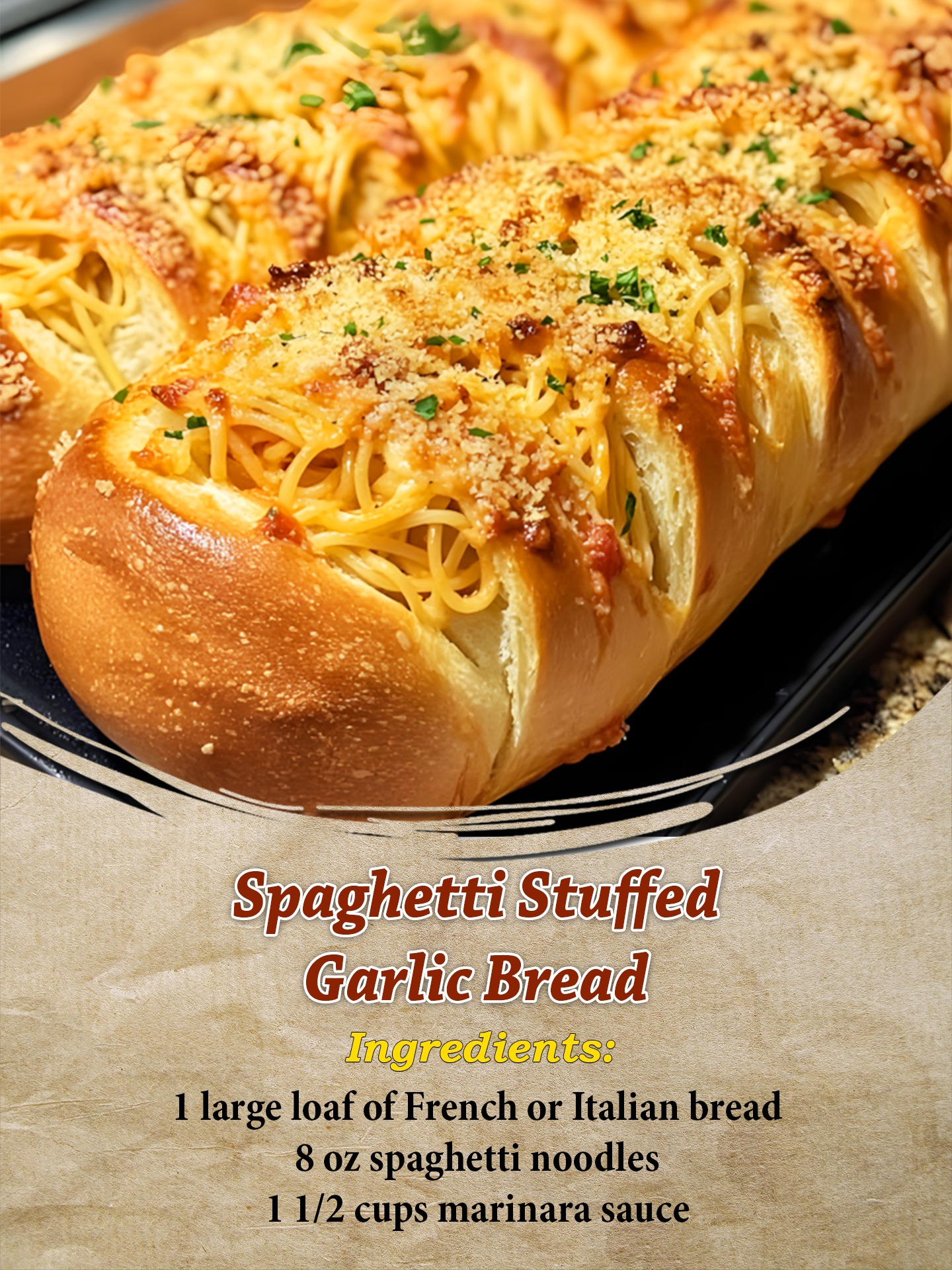 Unique - Spaghetti Stuffed Garlic Bread Ingredients: 1 large loaf of ...