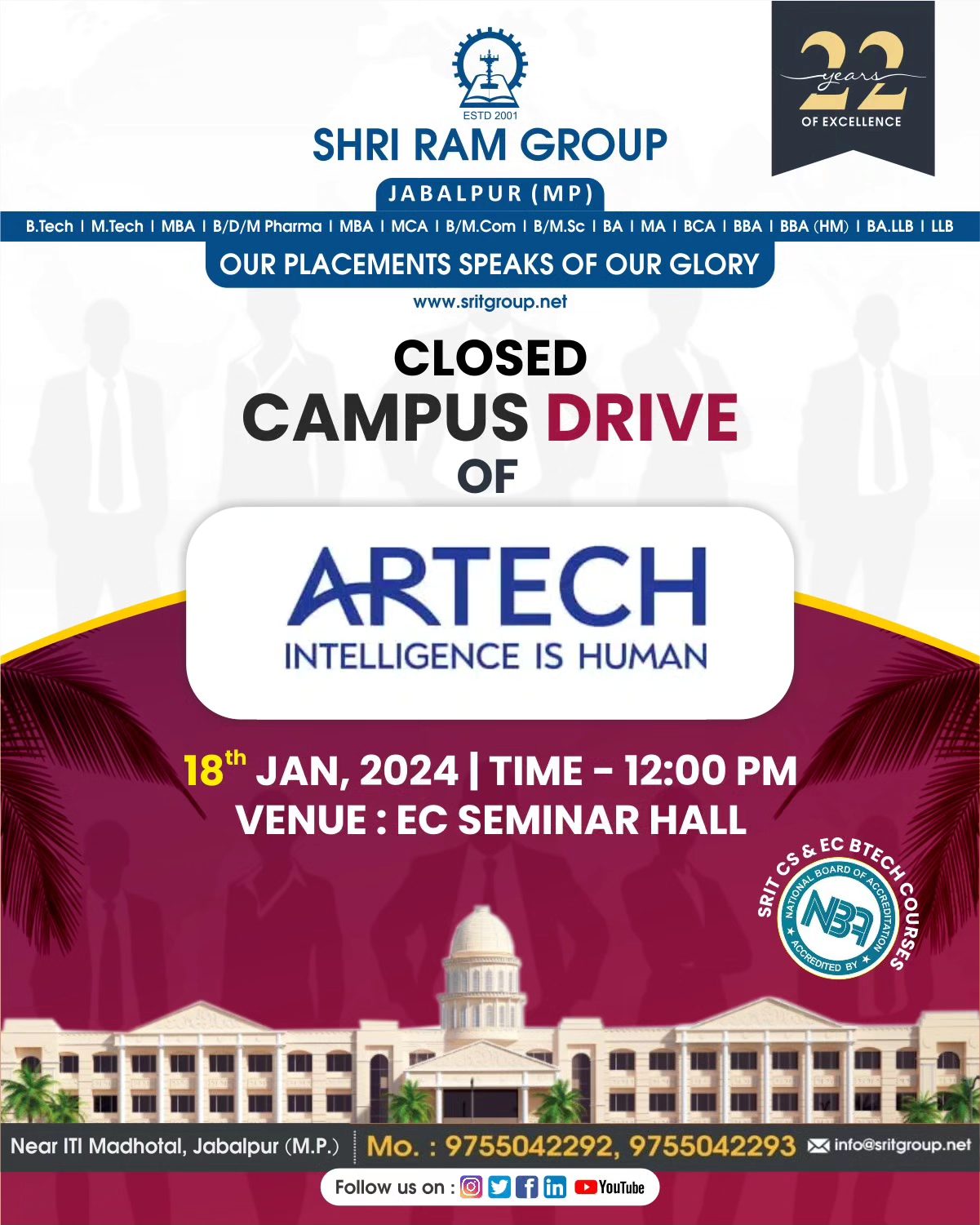 Shri - Get ready for the Closed Campus Drive of ARTECH Thursday, DATE ...