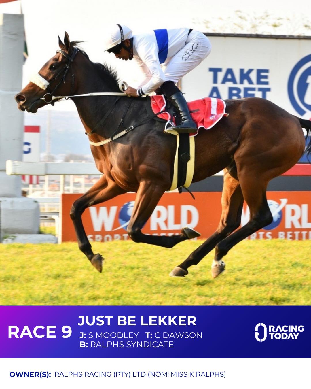 Racing - 🇿🇦 #Turffontein 17 May - RACE 9🏇 ⭐️ JUST BE LEKKER (William ...