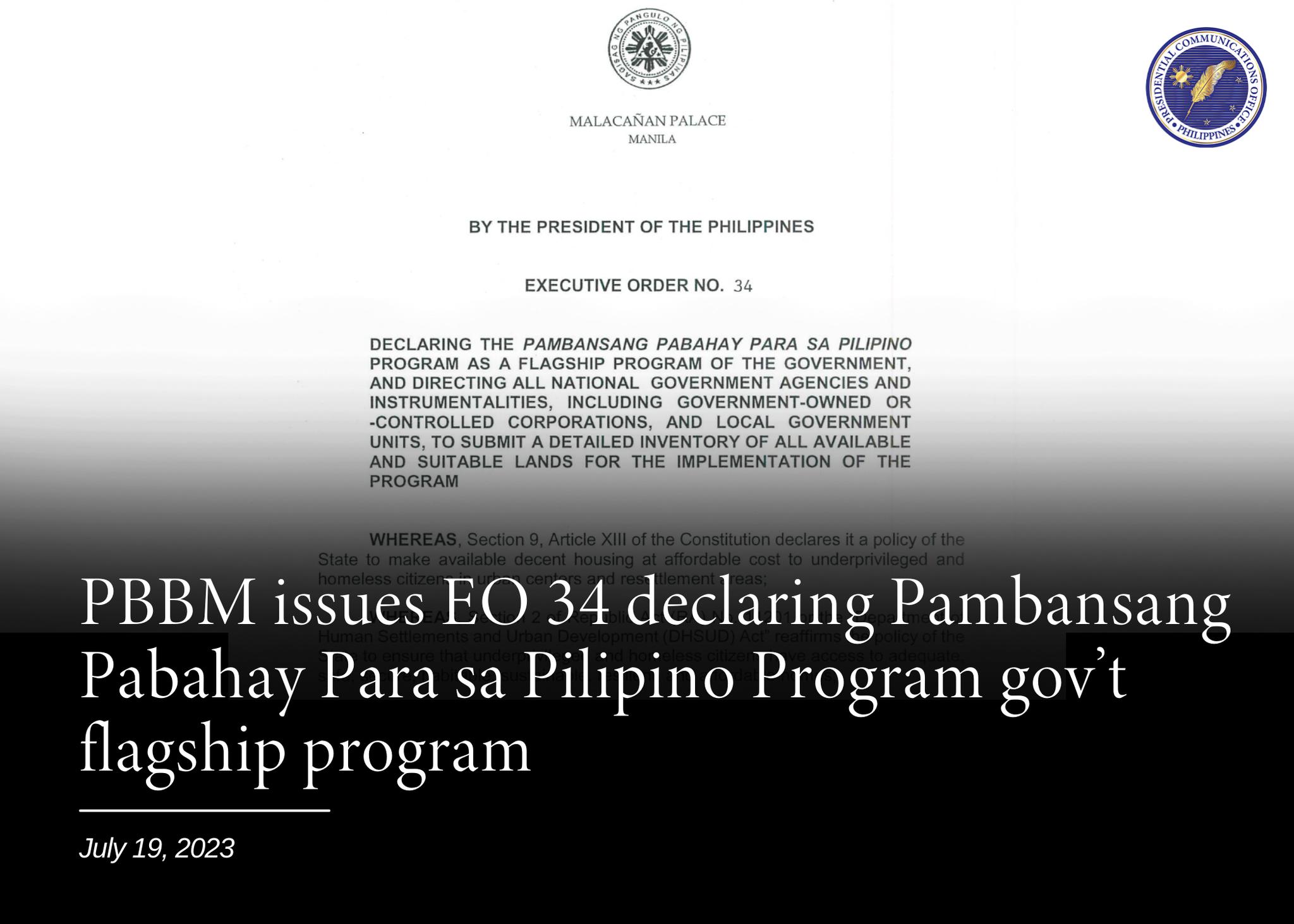 Presidential - President Ferdinand R. Marcos Jr. issued Executive Order ...