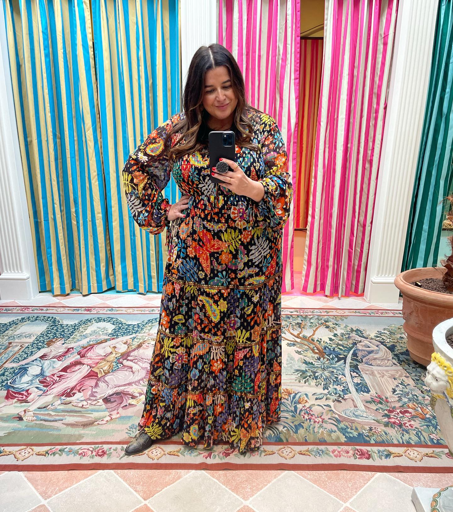 casual strappy midi dress Smocked Spaghetti Strap – Country Club Prep Machine Washable Loft Linen floral kaftan Color:Cosmo Red Balmain Mock-Neck Zip Slit