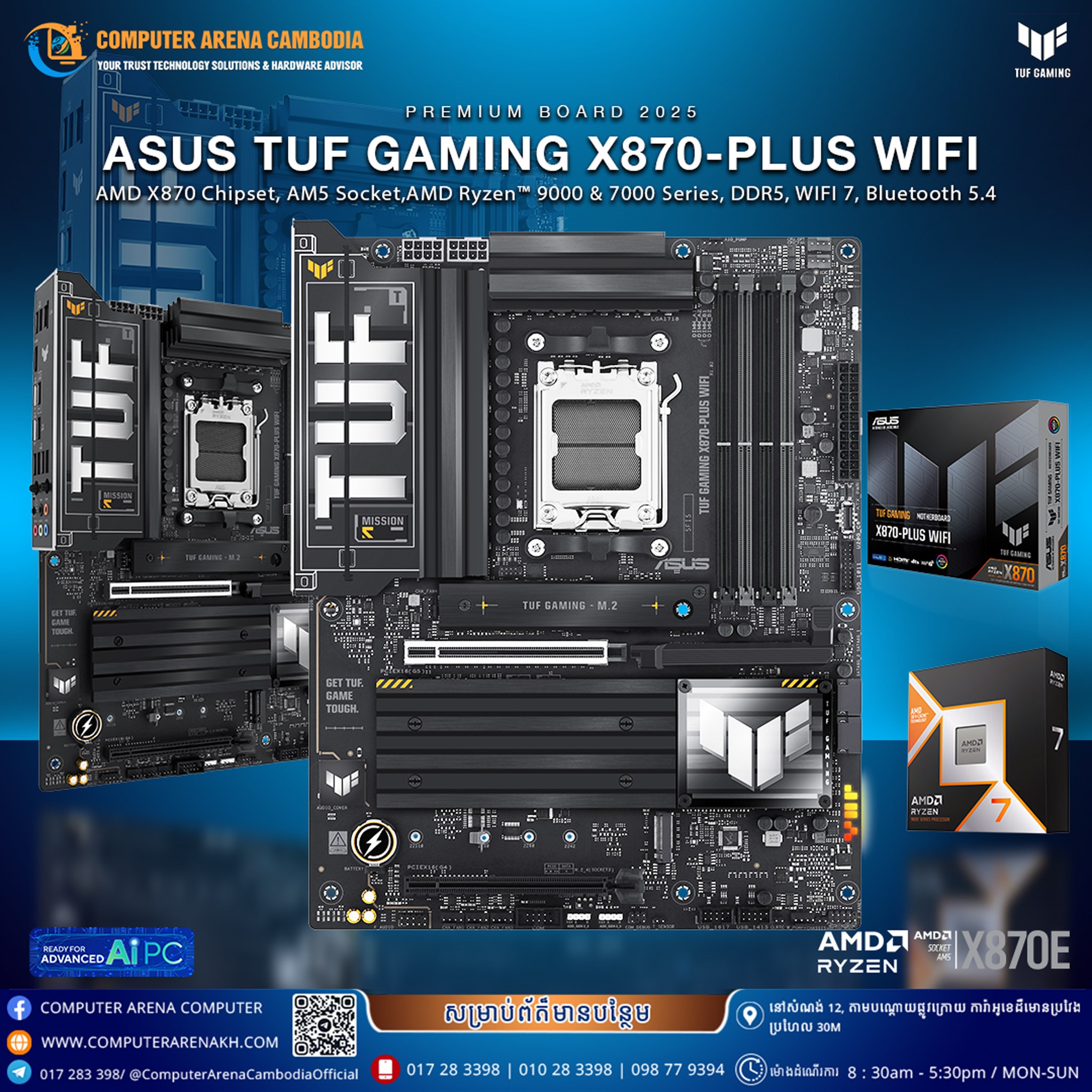Computer Arena Cambodia - ASUS TUF GAMING X870-PLUS WIFI SOCKET AM5 ...