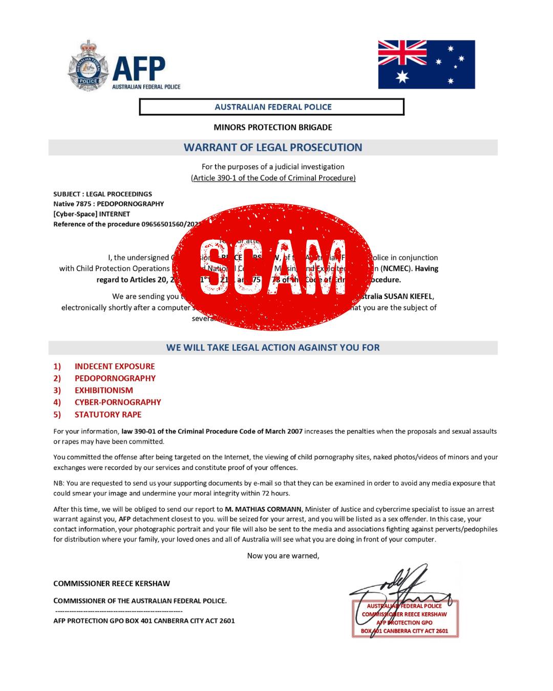 Scam warning: AFP letter ⚠️... - Australian Federal Police | Facebook