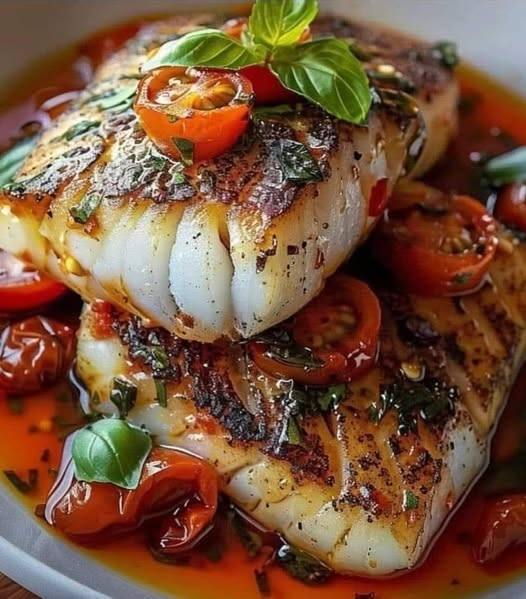 Easy - Pan-Seared Mediterranean Cod in Tomato Basil Sauce Ingredients ...