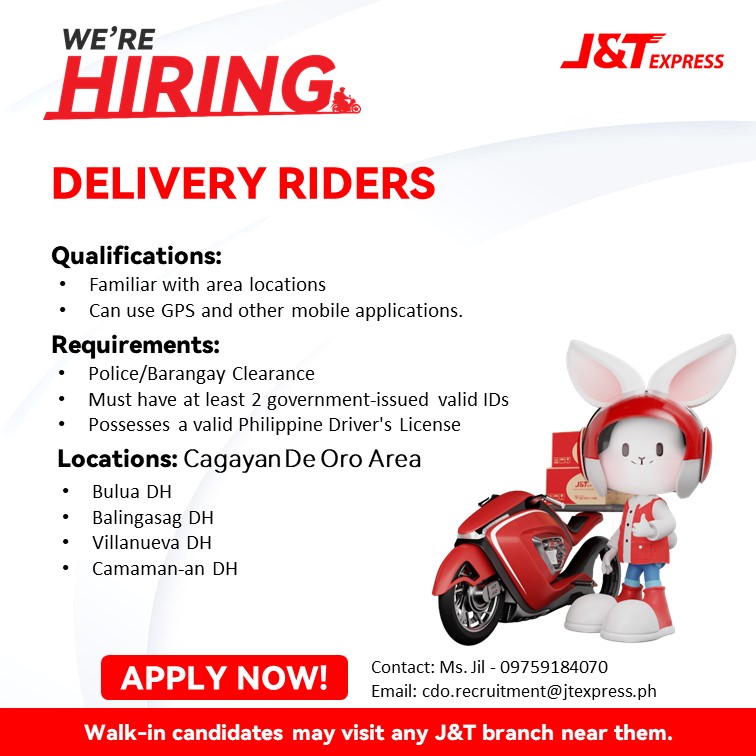 NOW HIRING: Delivery Riders,... - Careers at J&T Express | Facebook