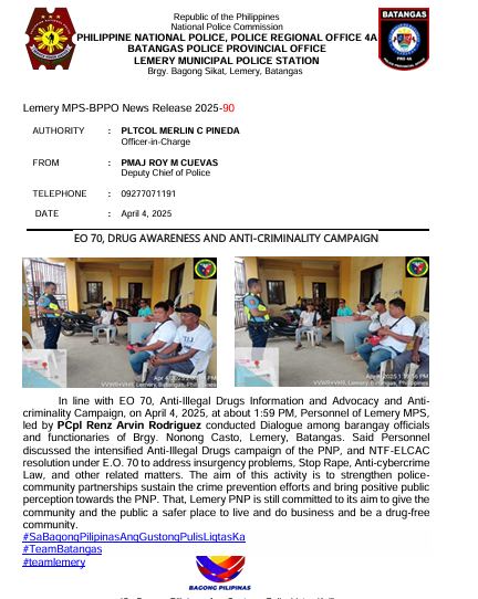 Lemery Municipal Police Station - BALIK-ESKWELA SAFETY TIPS Narito ang ...