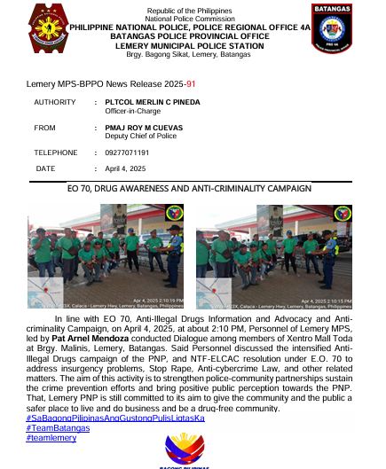 Lemery Municipal Police Station - BALIK-ESKWELA SAFETY TIPS Narito ang ...