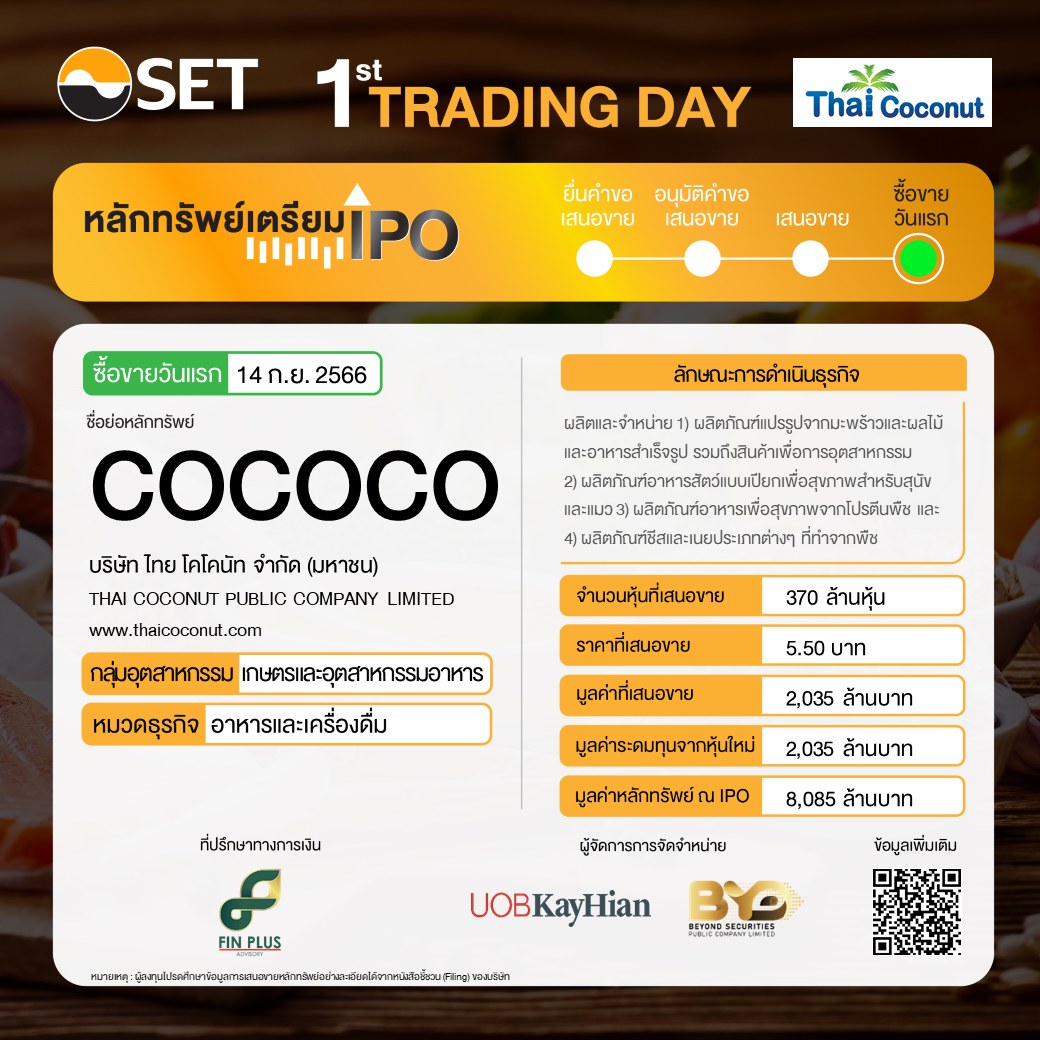 SET Thailand - เตรียมพบกับ บริษัท ไทย โคโคนัท จำกัด...