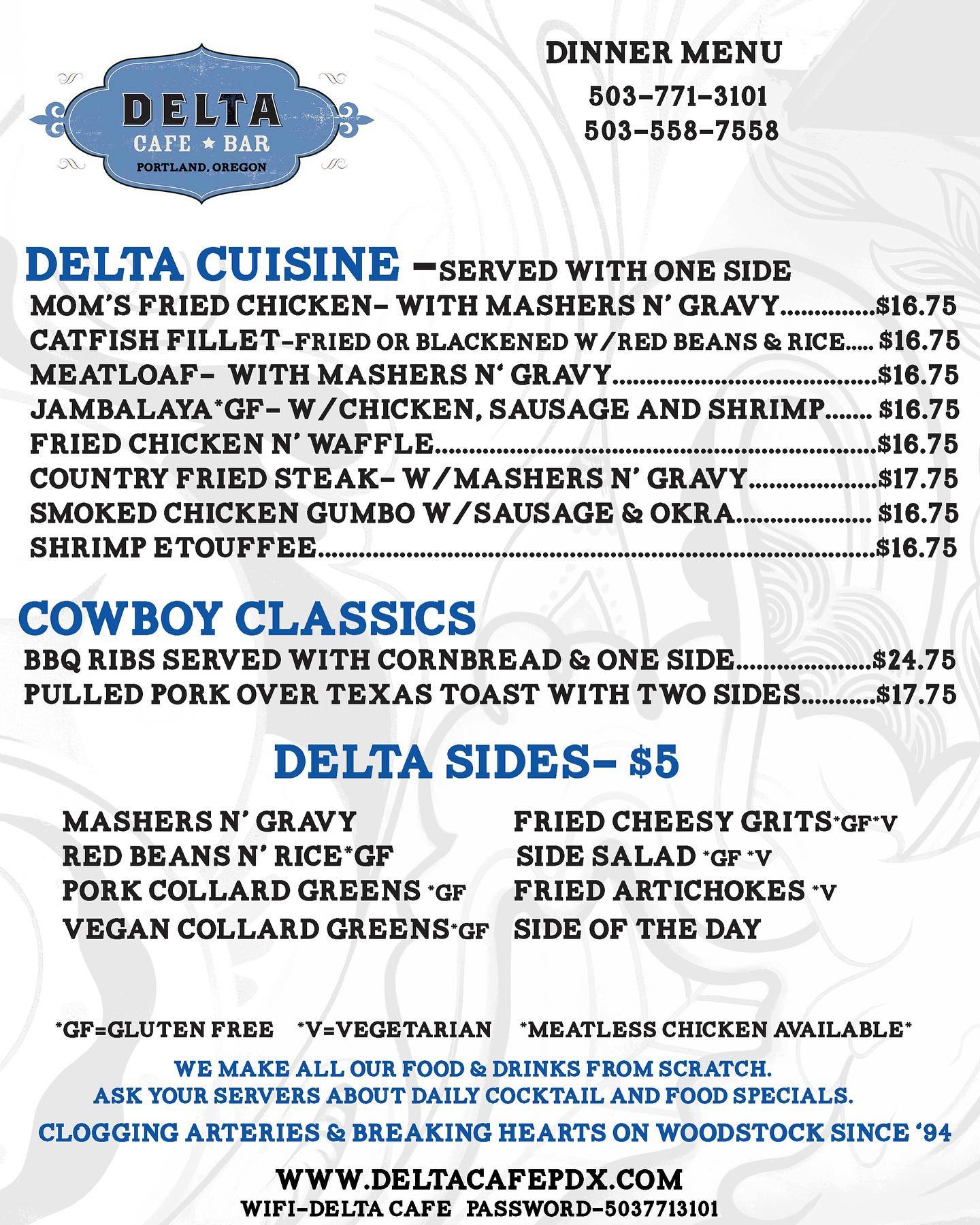 Delta Food Menu