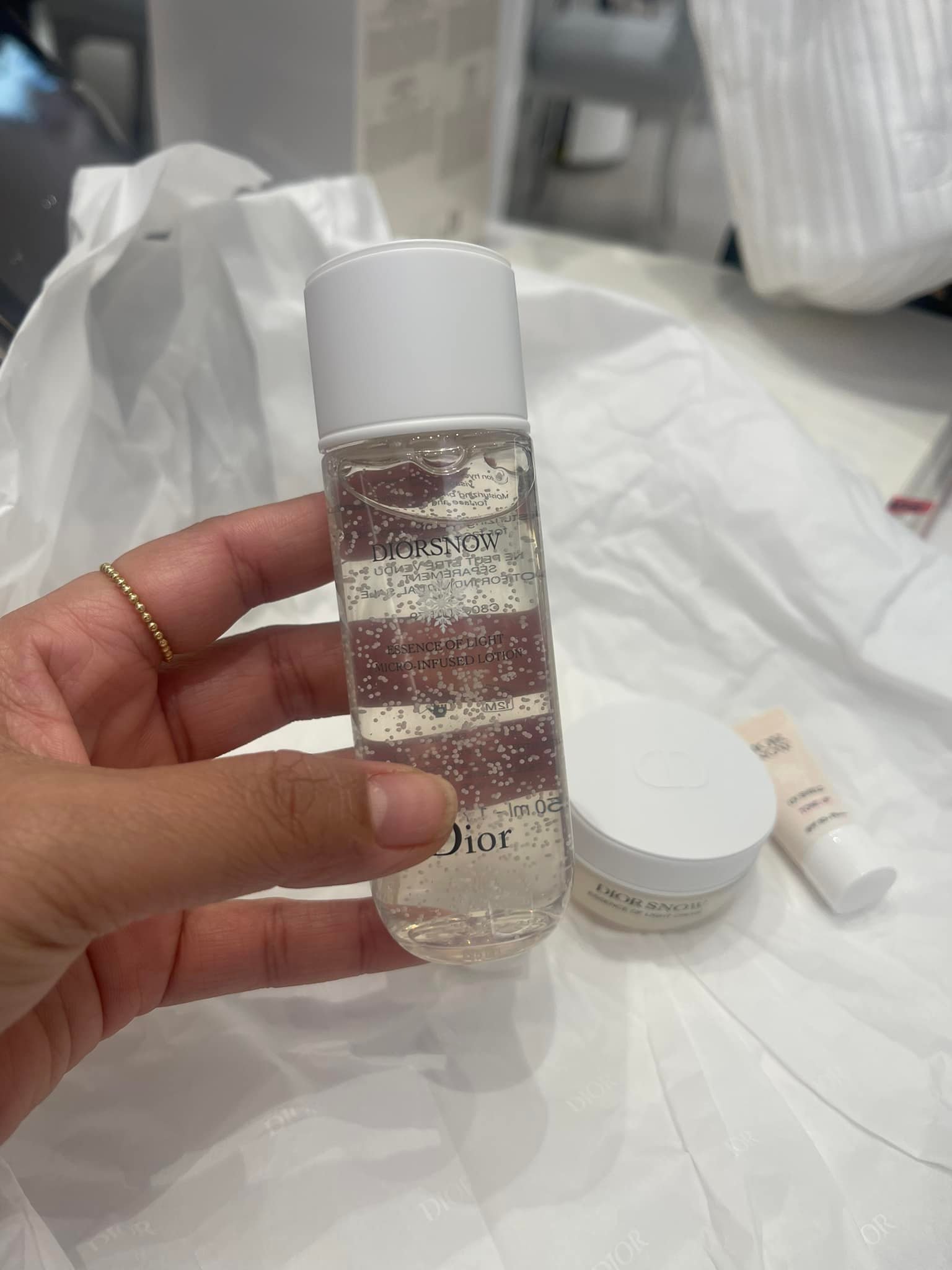 Dior Snow Set with Pouch! WHITENING LINE! Essence toner, Essence 